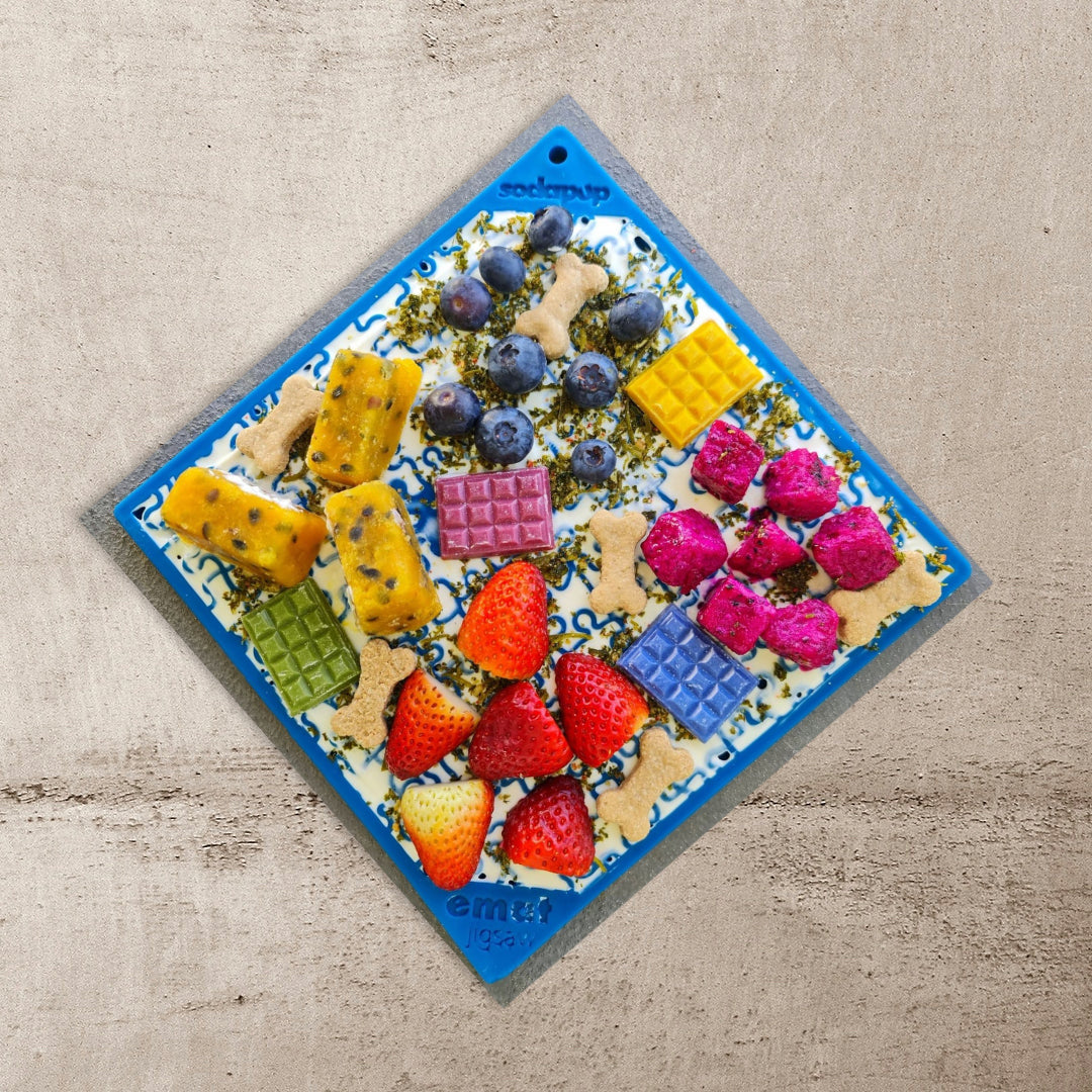 SodaPup TPE eMat Enrichment Lick Mat Jigsaw Blue Large 8"