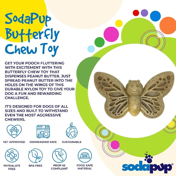 SodaPup Nylon Butterfly Dog Chew Toy Brown
