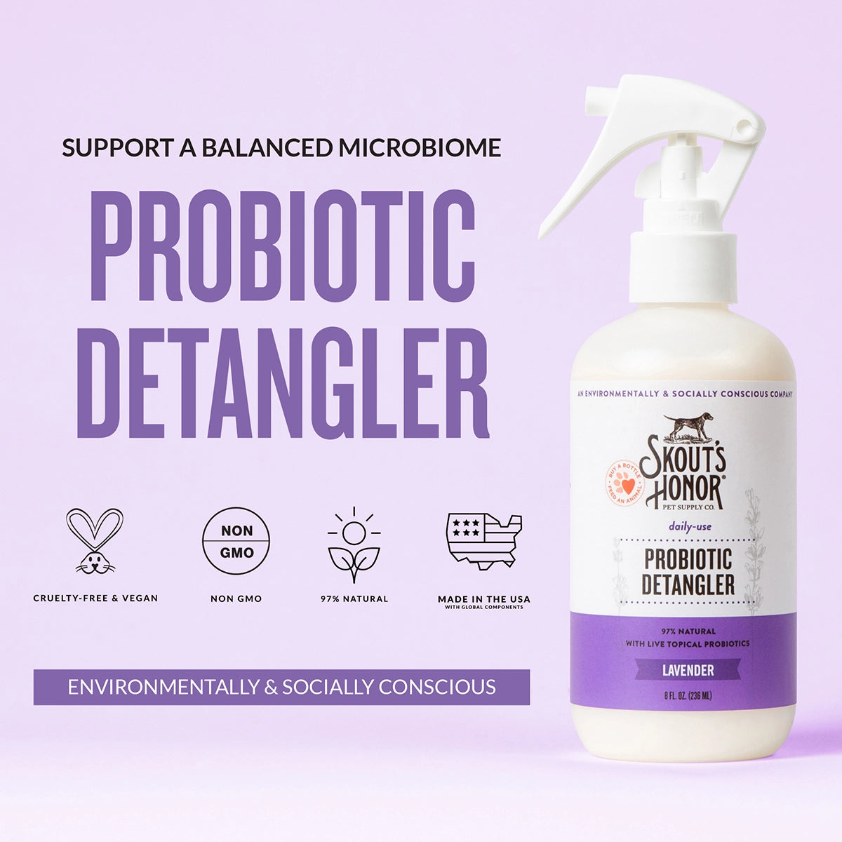 Skout's Honor Probiotic Daily Use Detangler Lavender 8 oz