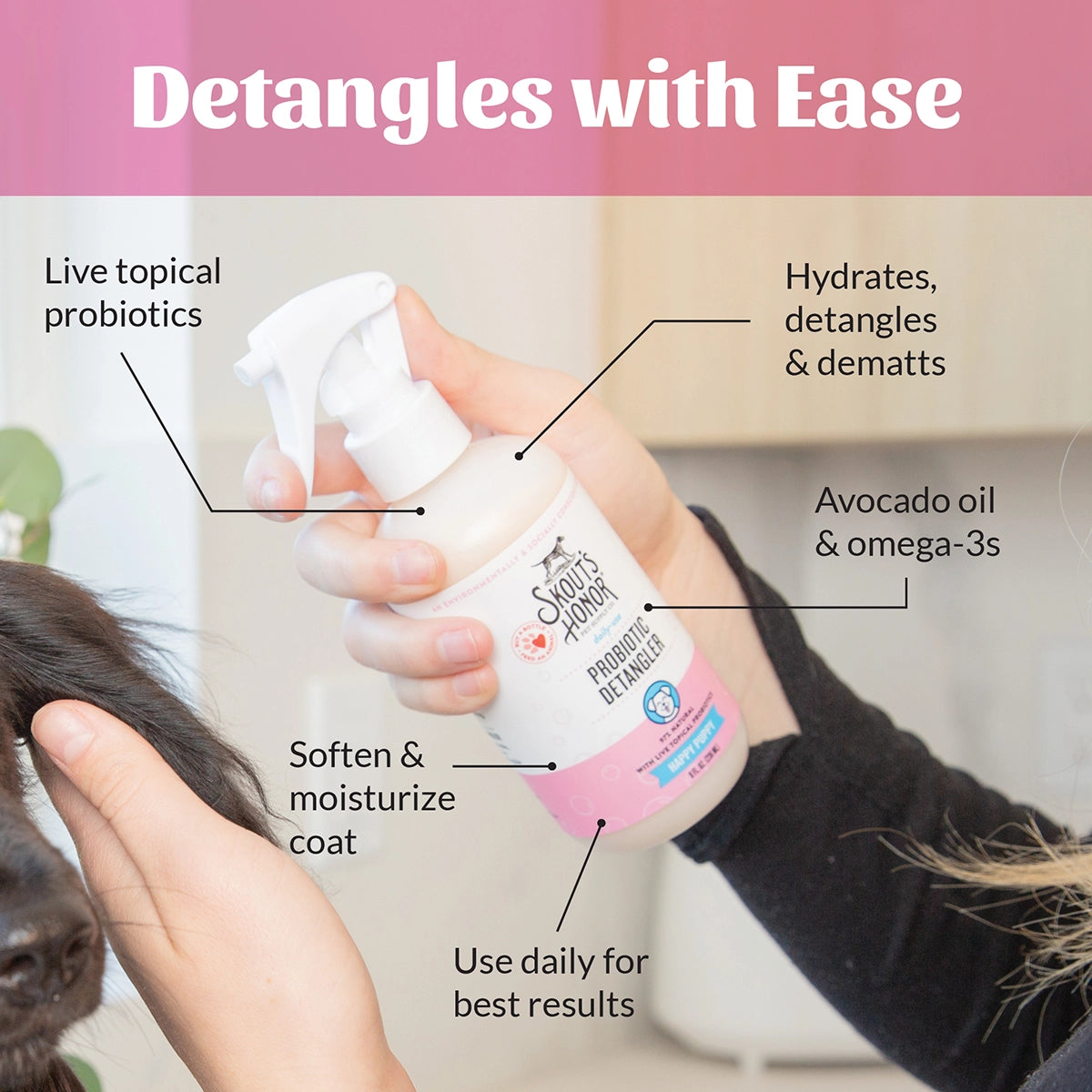 Skout's Honor Probiotic Daily Use Detangler Happy Puppy 8 oz