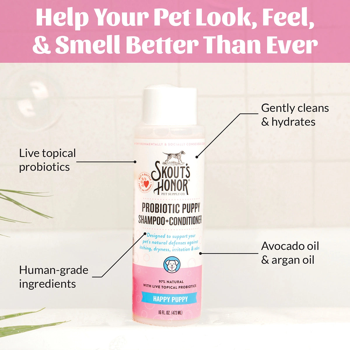 Skout's Honor Probiotic Shampoo + Conditioner Happy Puppy 16 oz