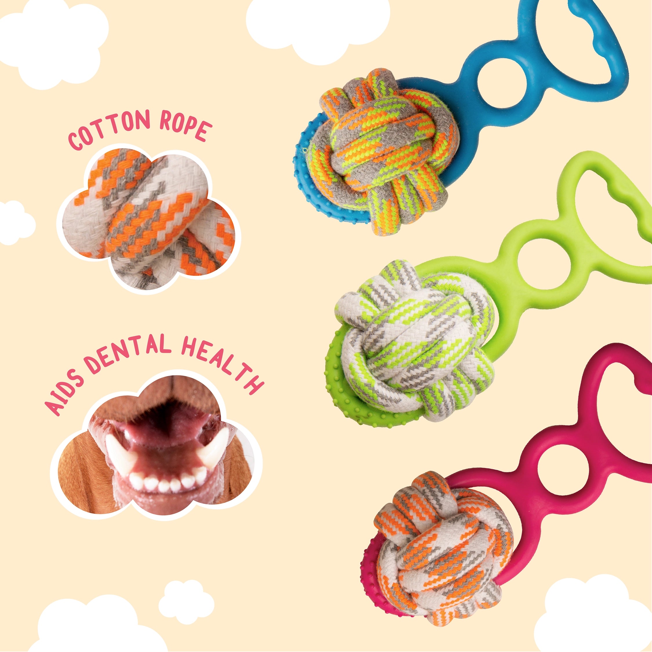 SnugArooz Grab N' Wag Rope Dog Toy Assorted Colors 8"