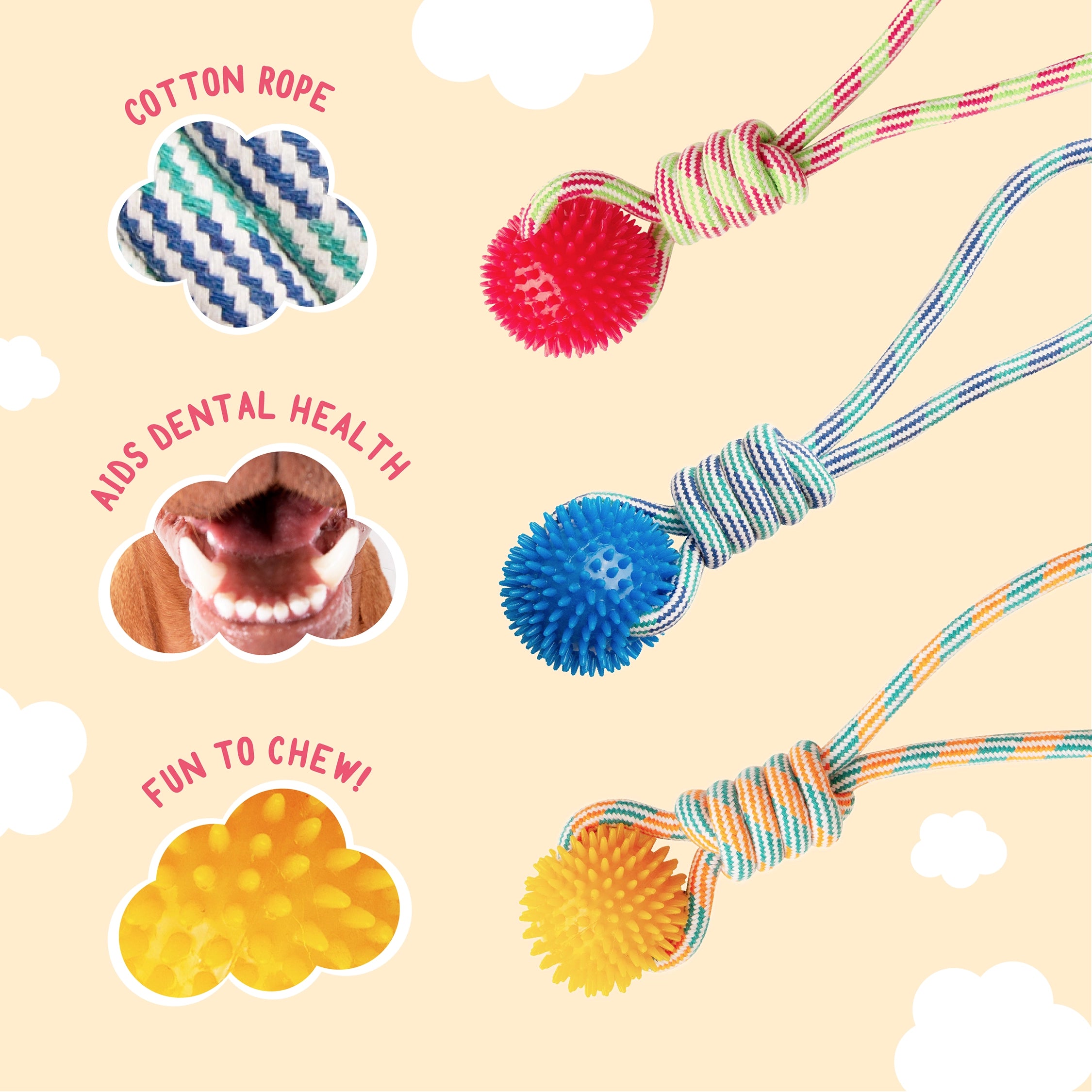 SnugArooz SpikeOMite Rope Dog Toy Assorted Colors 16"