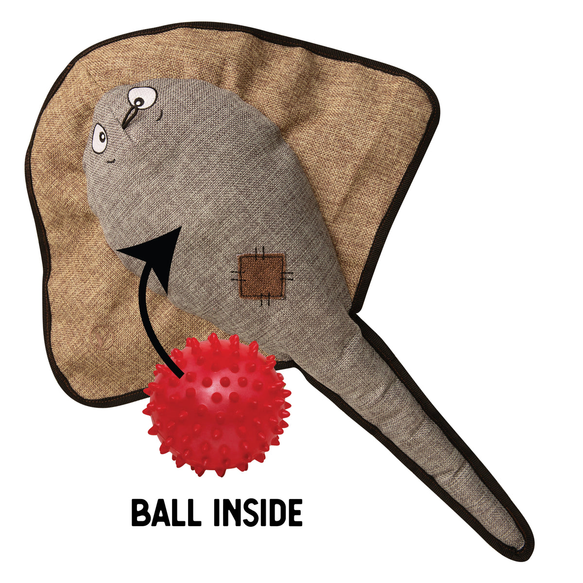 SnugArooz Sally the Stingray w/ Rubber Spikey Ball Plush Dog Toy 21"