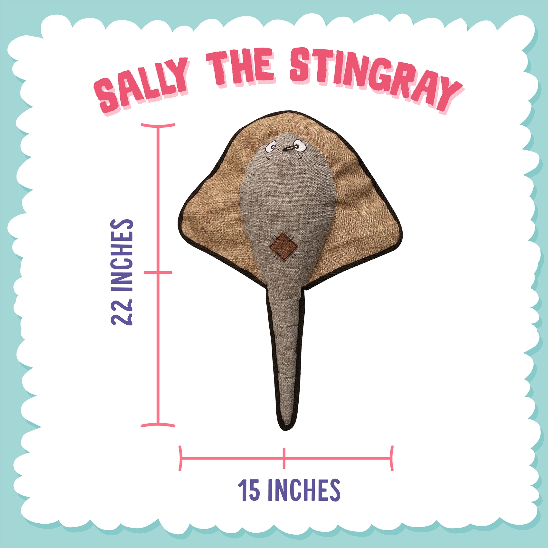 SnugArooz Sally the Stingray w/ Rubber Spikey Ball Plush Dog Toy 21"