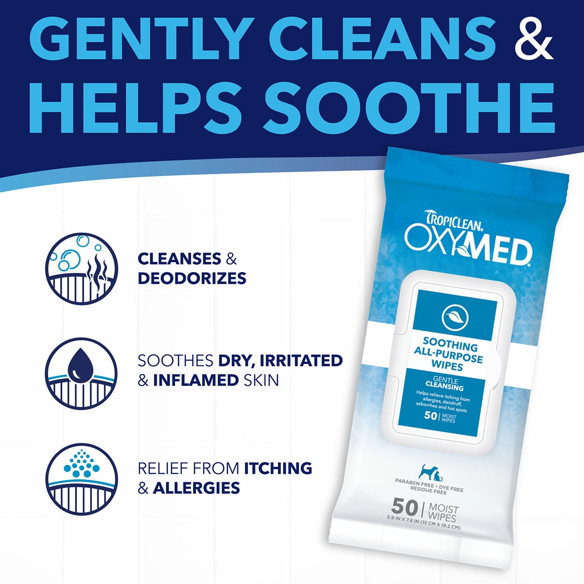 TropiClean OxyMed Soothing Relief Wipes for Pets, 50ct