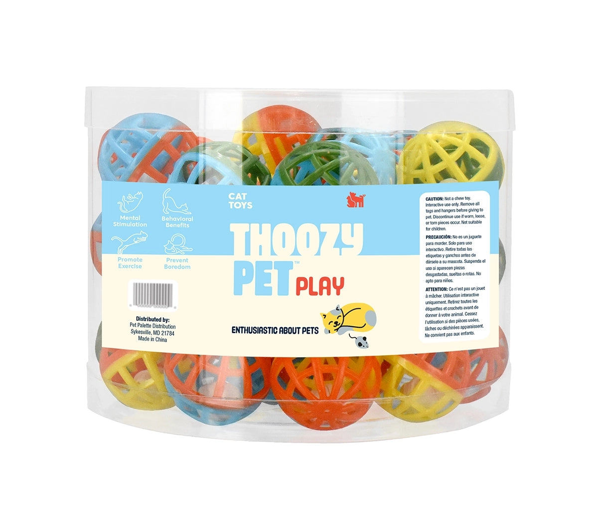 ThoozyPet 24pc Lattice Ball 1.75" Bulk Cat Toy Bin