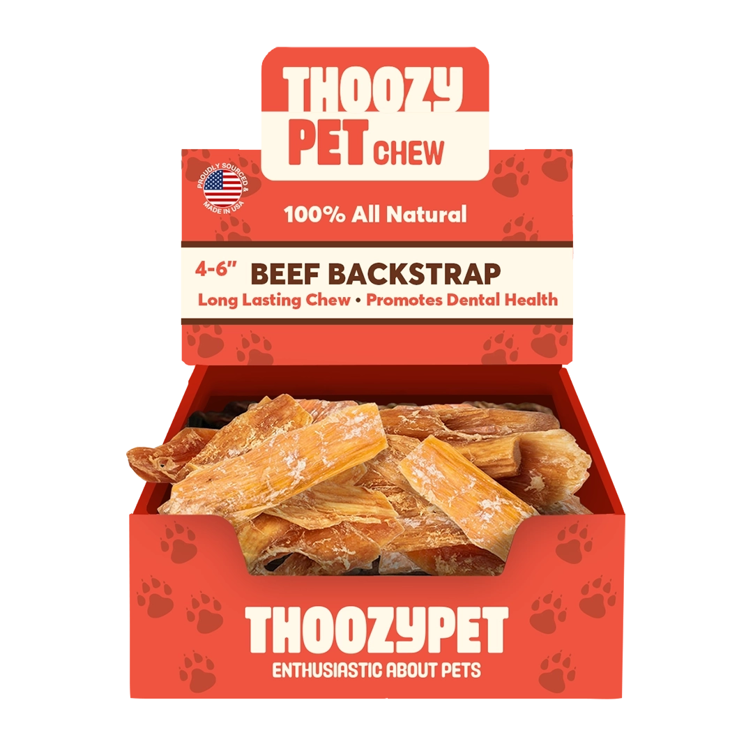 ThoozyPet USA-Sourced Beef Backstrap Dog Chews 4-6" 50ct