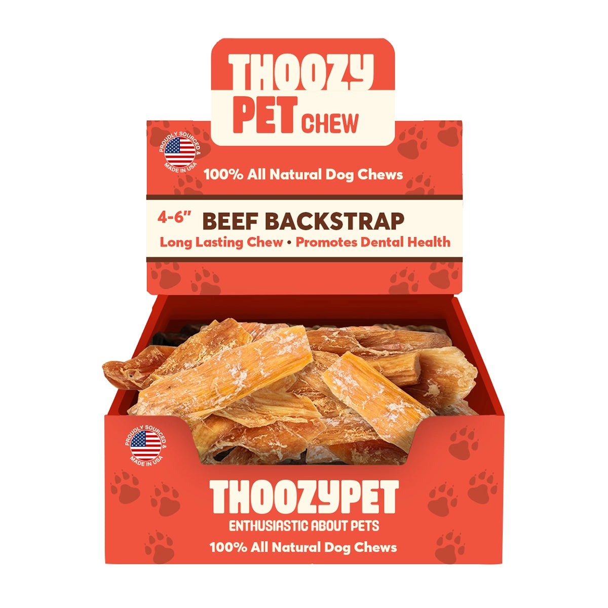 ThoozyPet USA-Sourced Beef Backstrap Dog Chews 4-6" 50ct