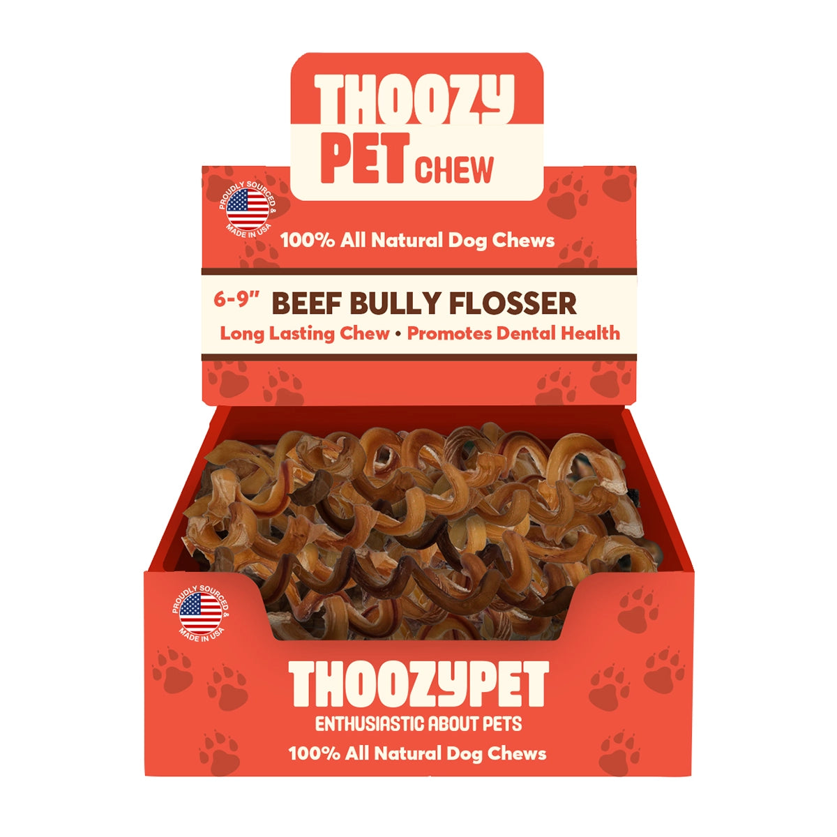 ThoozyPet USA-Sourced Beef Bully Flosser Dog Chews 6-9" 15ct