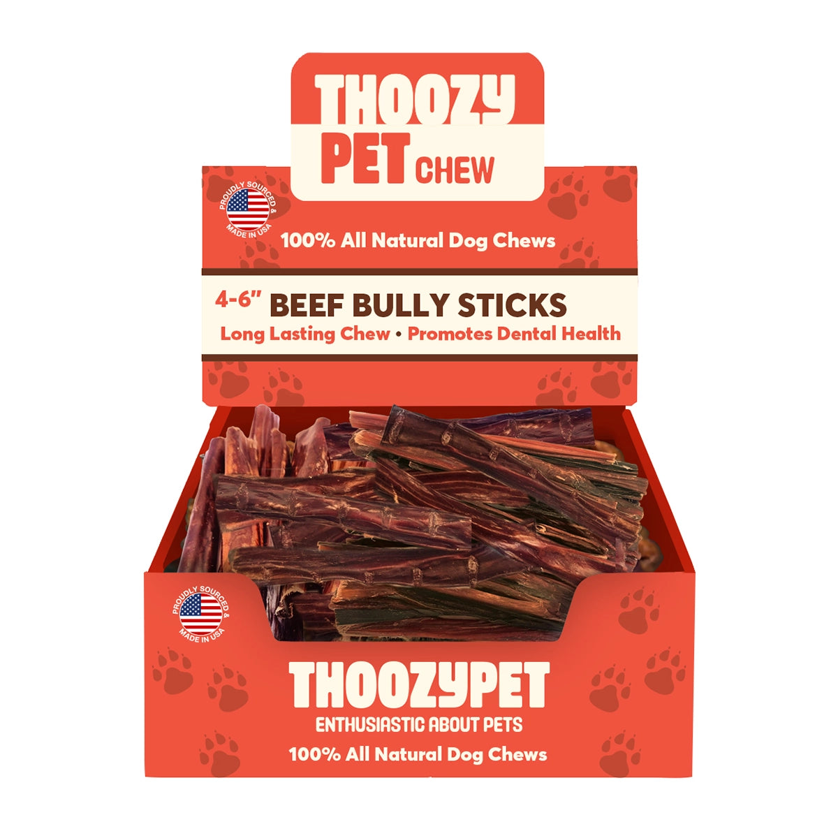 ThoozyPet USA-Sourced Beef Bully Stick Dog Chews 4-6" 50ct