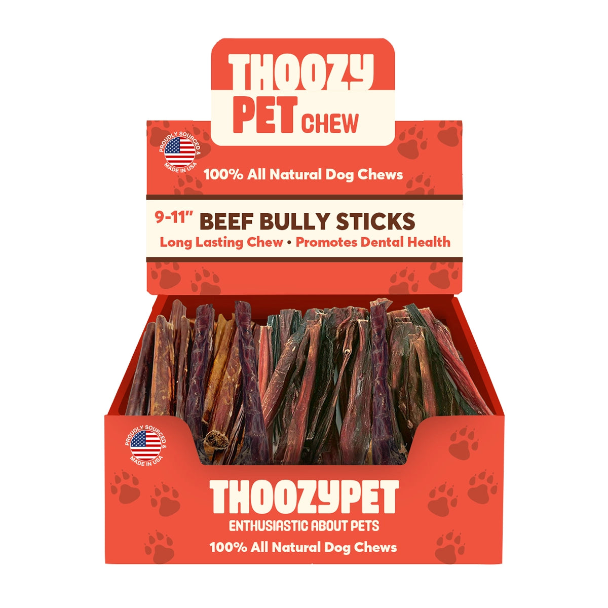 ThoozyPet USA-Sourced Beef Bully Stick Dog Chews 9-11" 35ct