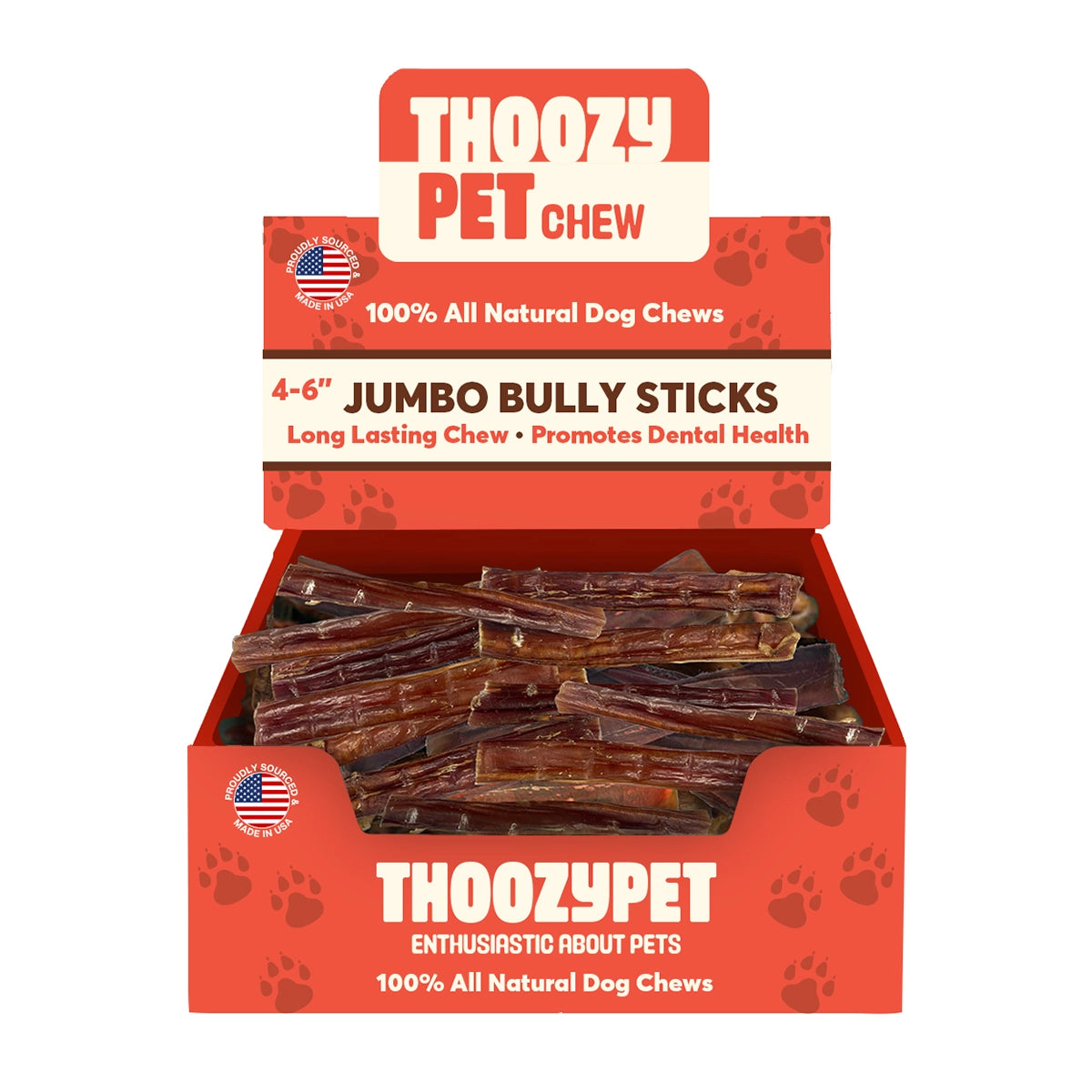 ThoozyPet USA-Sourced Jumbo Beef Bully Stick Dog Chews 4-6" 35ct