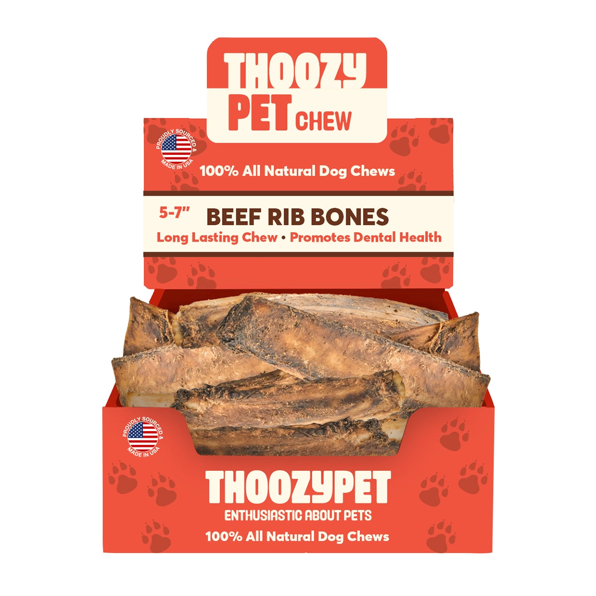 ThoozyPet USA-Sourced Beef Rib Bone Dog Chews 5-7" 50ct