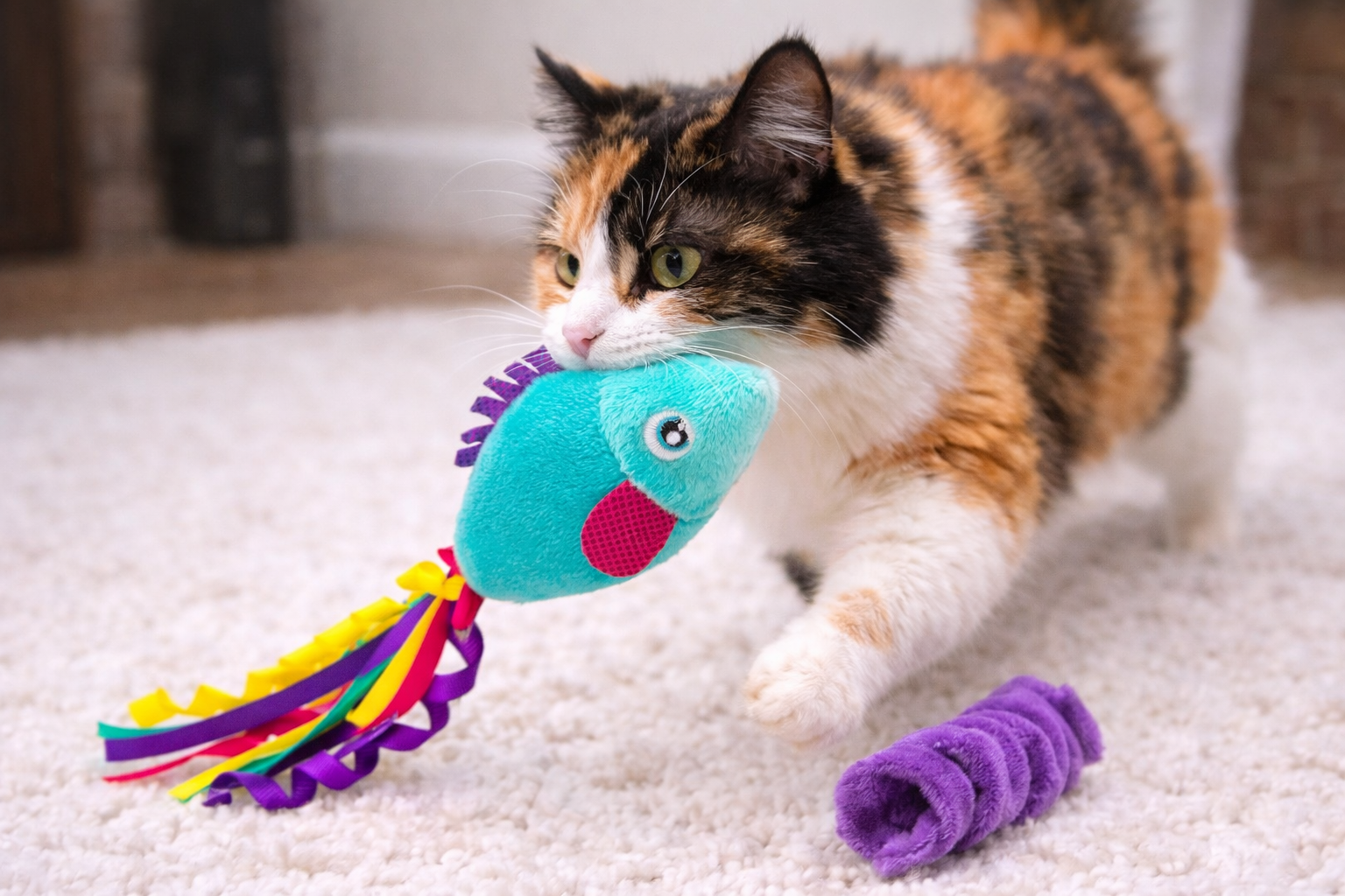 ThoozyPet Fish & Felt Spiral Cat Toy 2pk