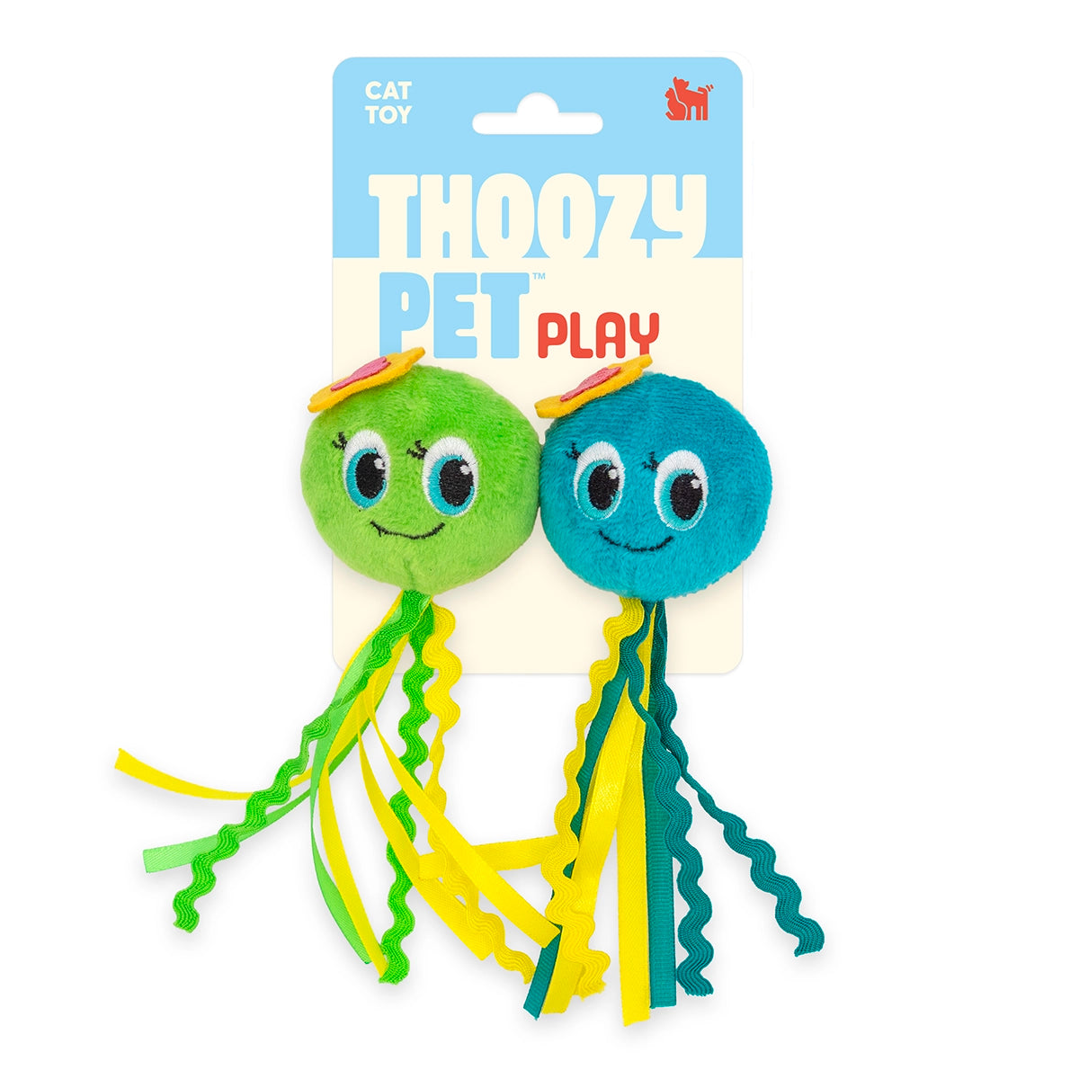 ThoozyPet Octopus w/ Ribbon Tails Cat Toy 2pk