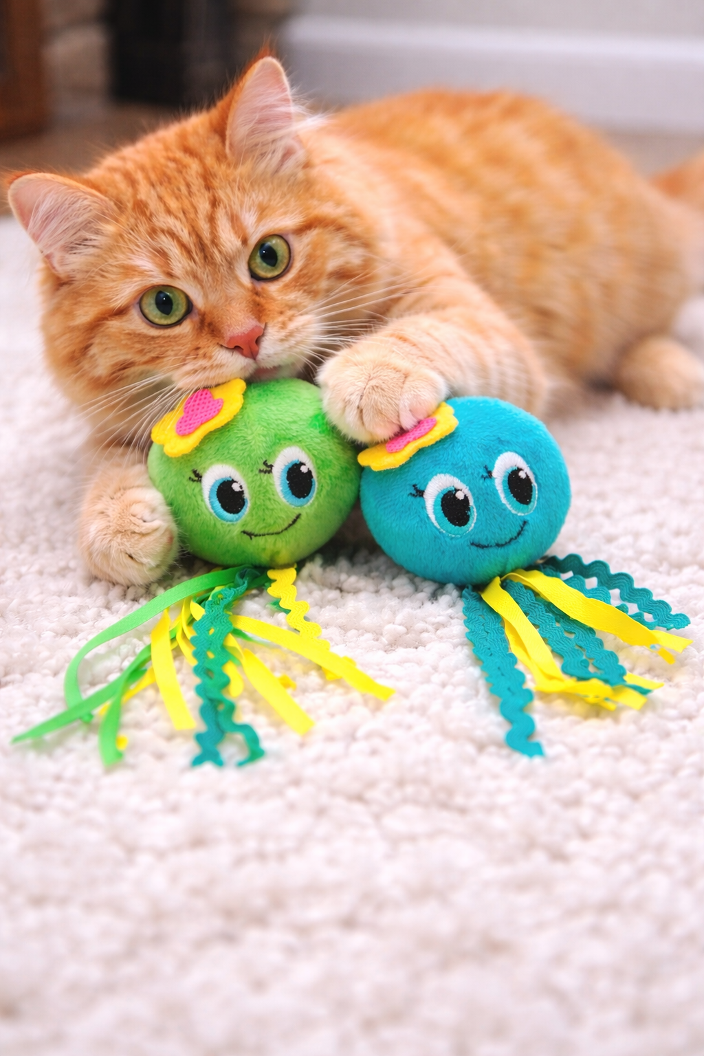 ThoozyPet Octopus w/ Ribbon Tails Cat Toy 2pk