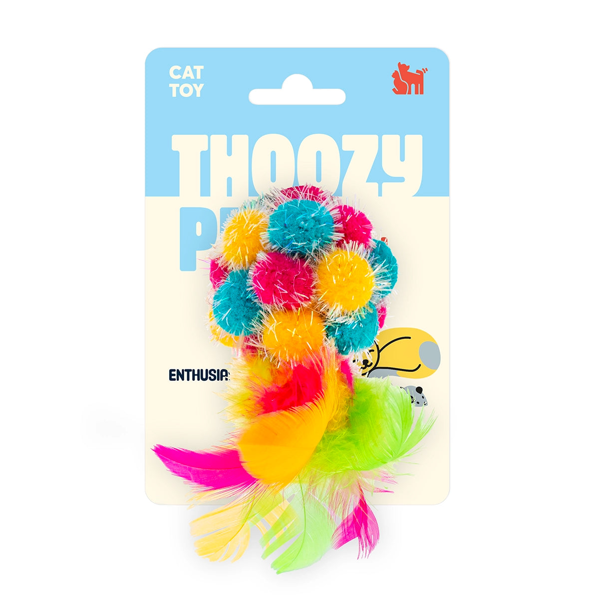 ThoozyPet Colorful Sparkle Pom Pom Ball with Feathers Cat Toy
