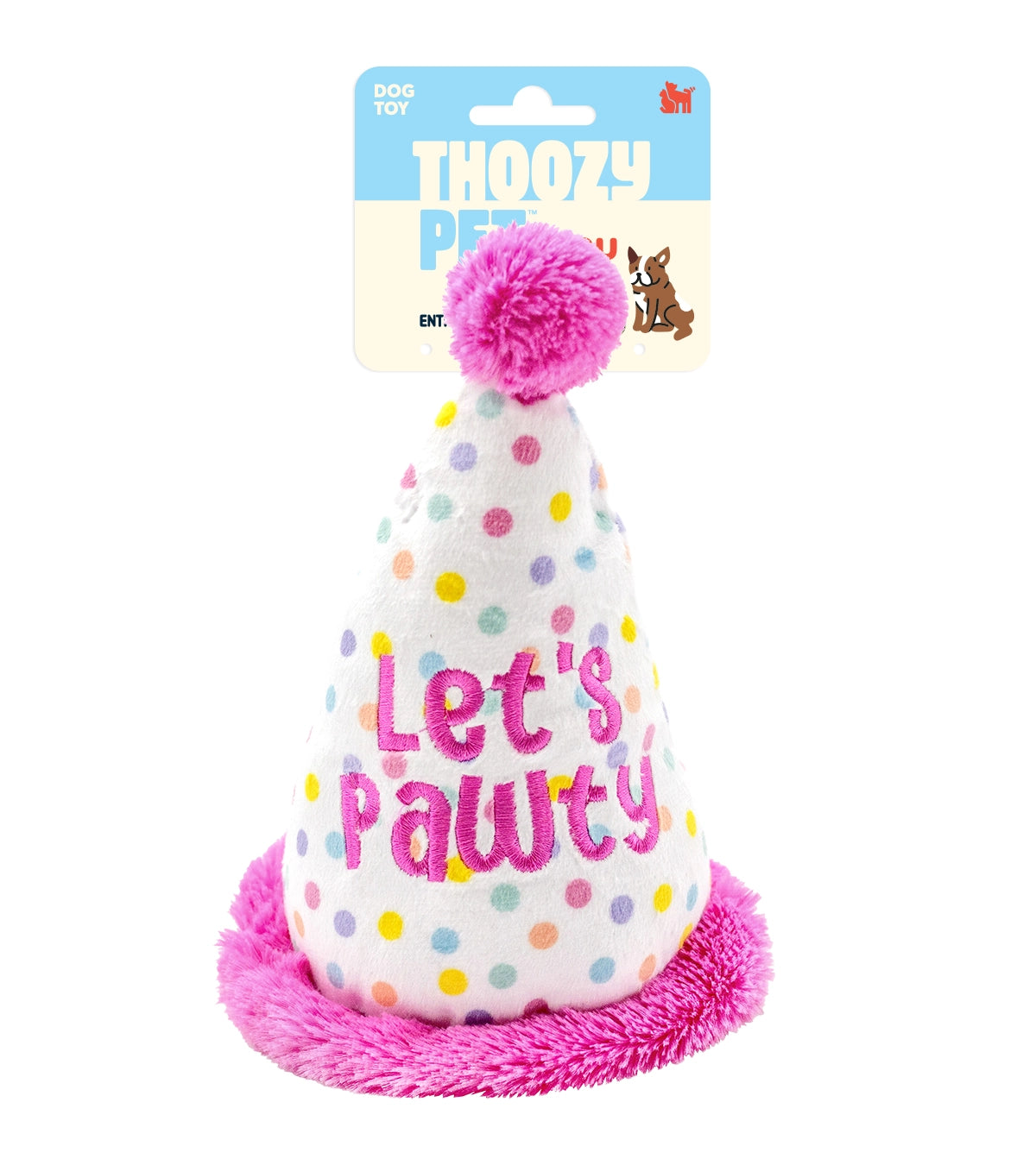 ThoozyPet Birthday Hat Pink Plush Dog Toy 7"