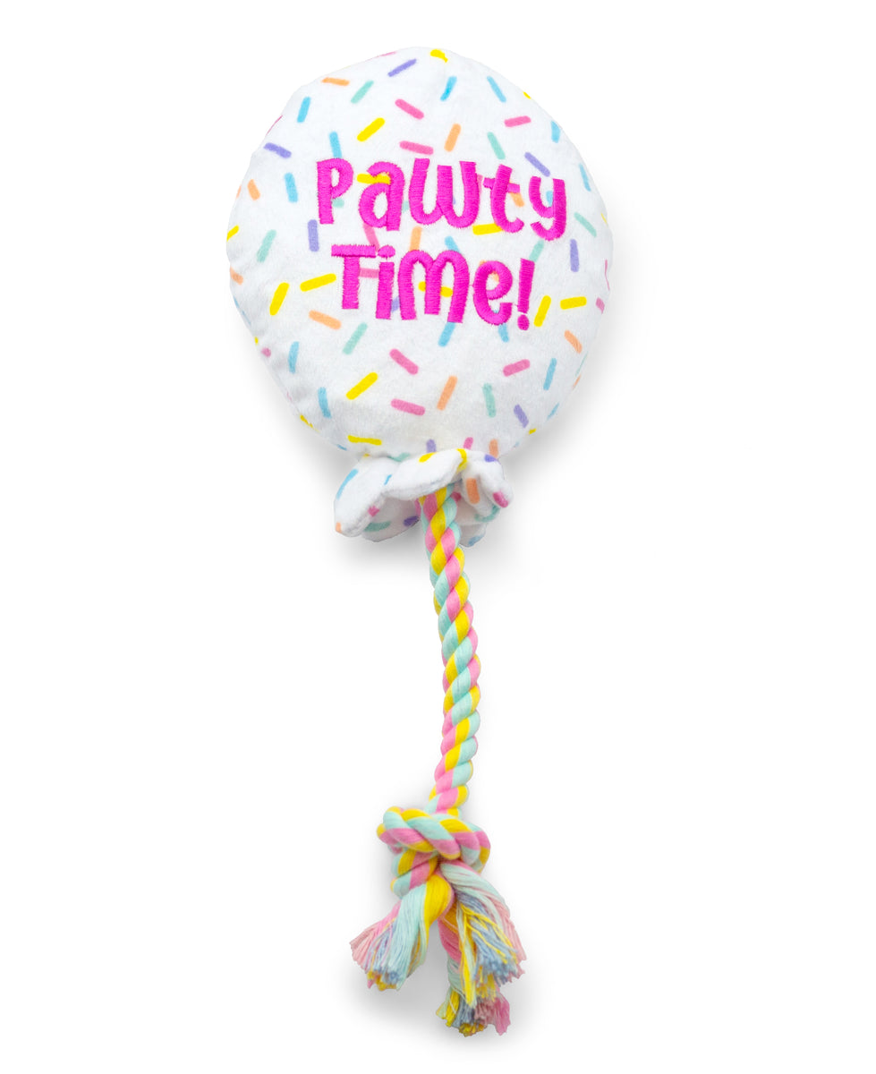 ThoozyPet Birthday Balloon Plush Dog Toy with Rope 7"