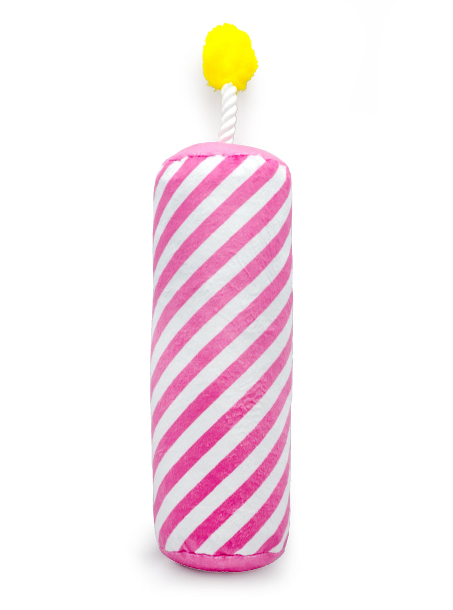 ThoozyPet Birthday Candle Pink Plush Dog Toy with Rope 16"