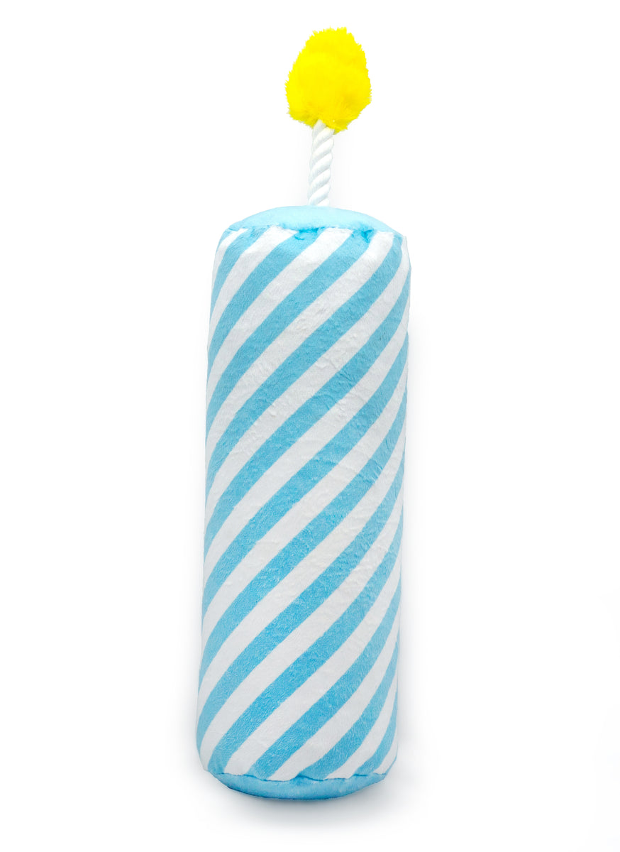 ThoozyPet Birthday Candle Blue Plush Dog Toy with Rope 16"