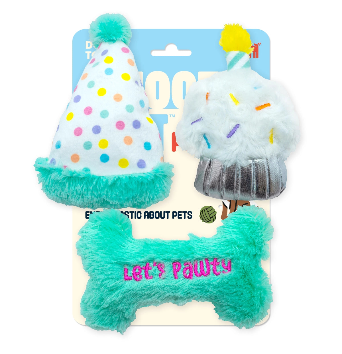 ThoozyPet Birthday 3pk Small Plush Dog Toys 5.5"