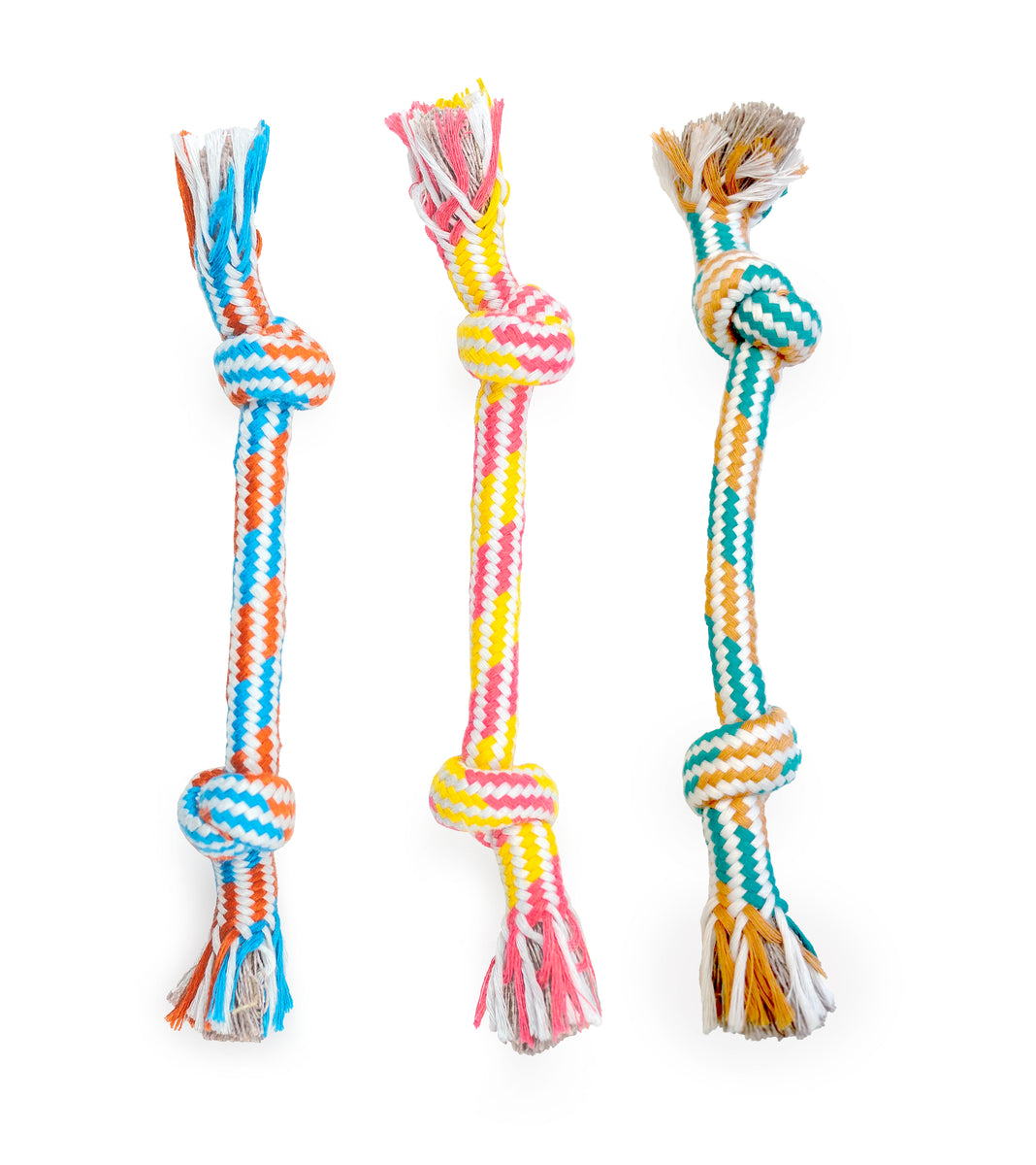ThoozyPet 2-Knot Rope Dog Toy Yellow / Pink 8.5"