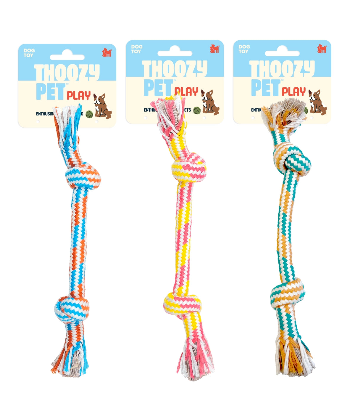 ThoozyPet 2-Knot Rope Dog Toy Yellow / Pink 8.5"