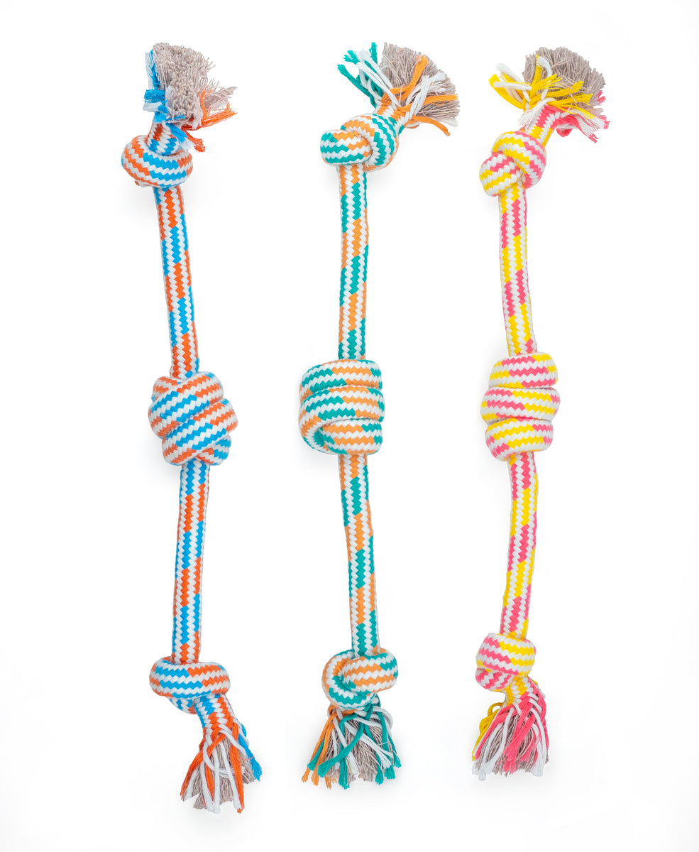 ThoozyPet 3-Knot Rope Dog Toy Yellow / Pink 16"