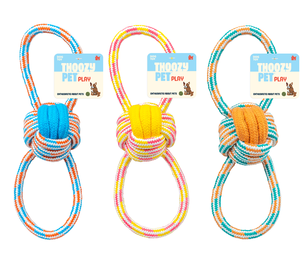 ThoozyPet Figure 8 Knot Ball Rope Dog Toy Blue / Red 11.5"
