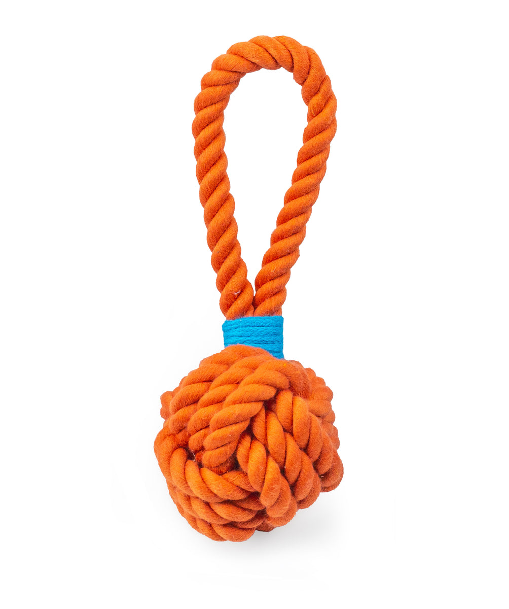 ThoozyPet Ball Tug Rope Dog Toy with Handle Orange 3"