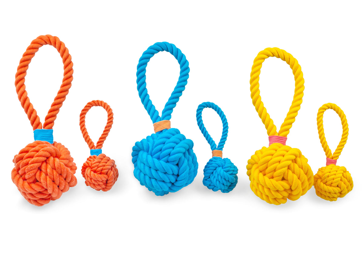 ThoozyPet Ball Tug Rope Dog Toy with Handle Blue 3"