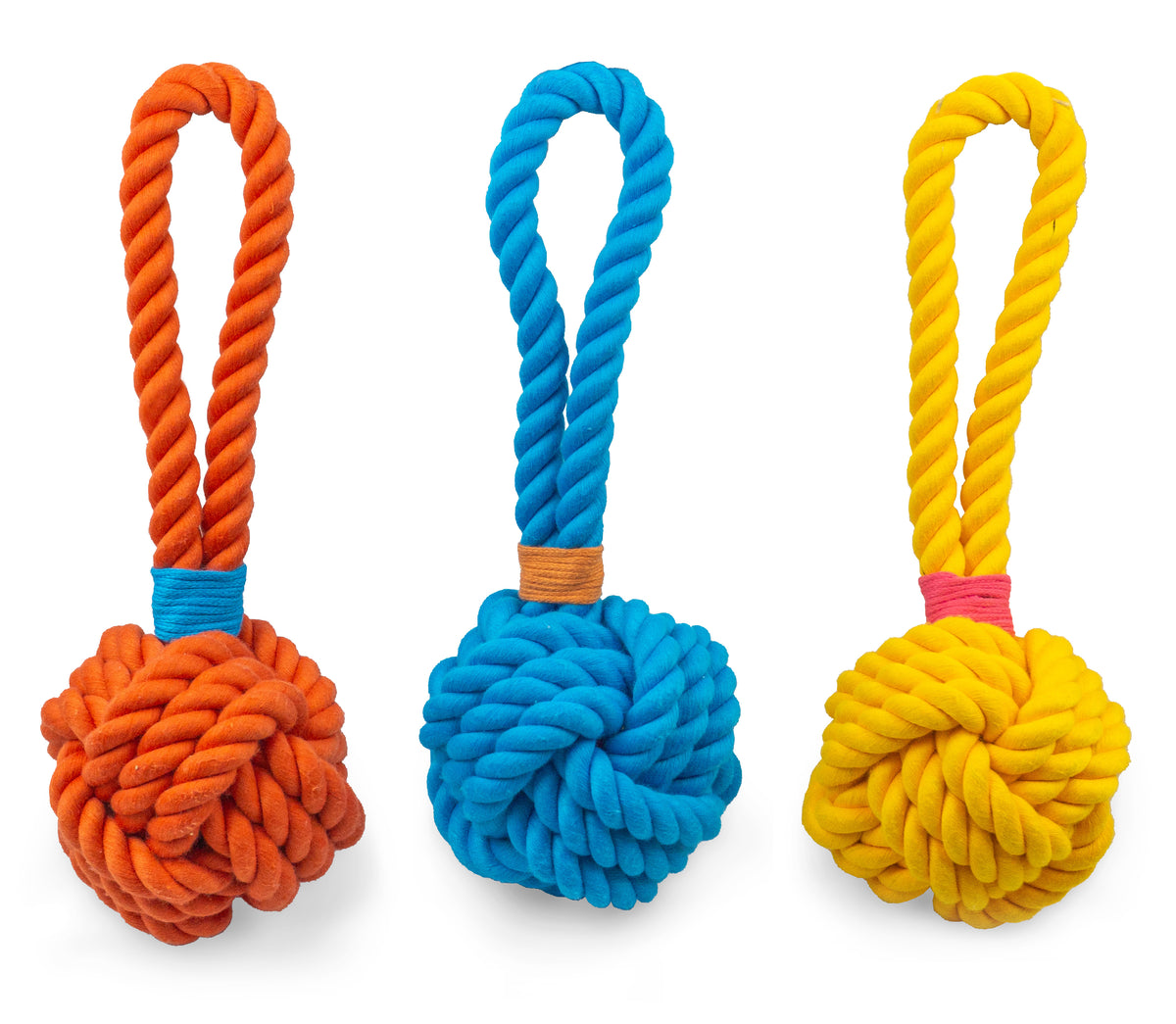 ThoozyPet Ball Tug Rope Dog Toy with Handle Orange 5"
