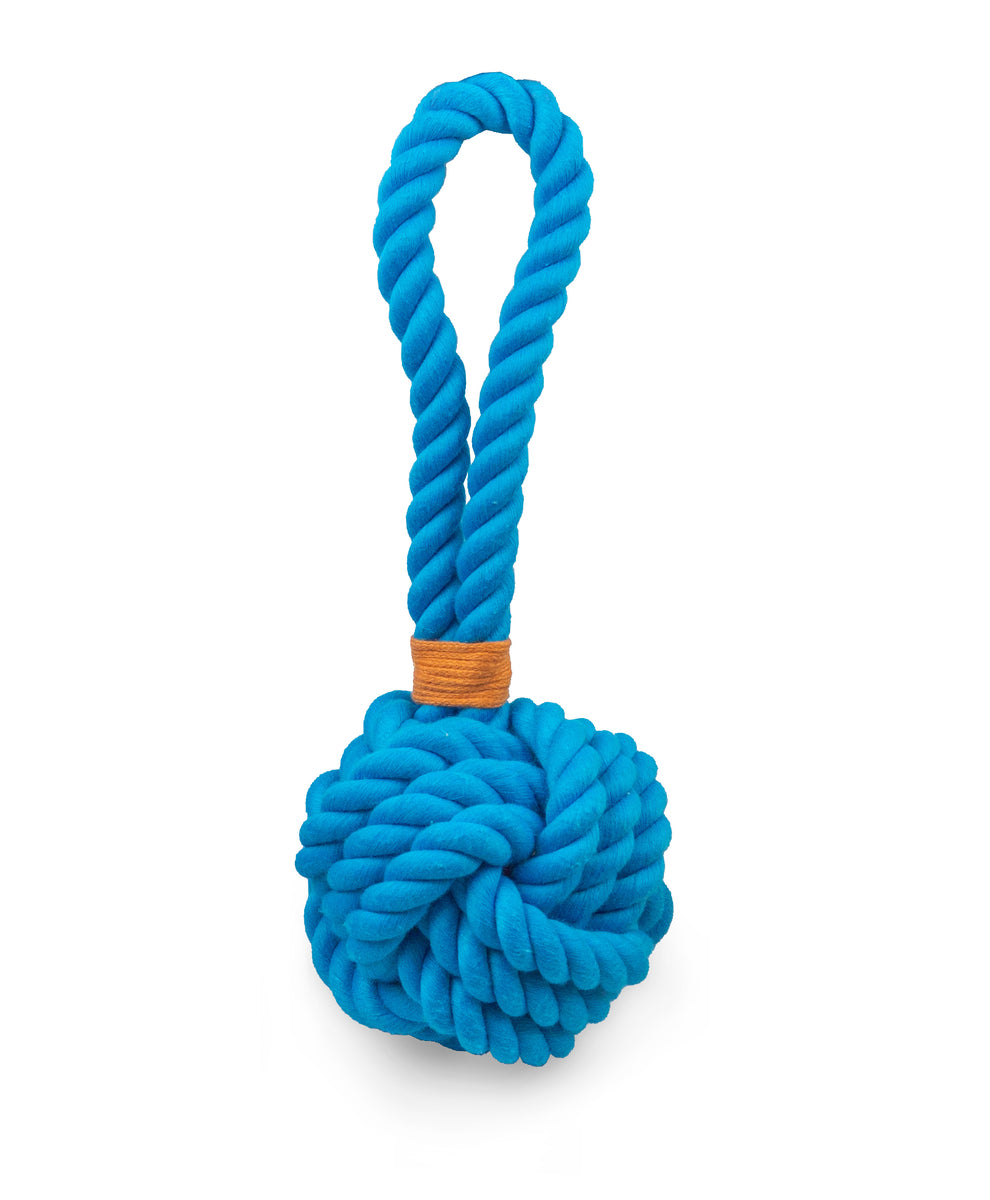 ThoozyPet Ball Tug Rope Dog Toy with Handle Blue 5"