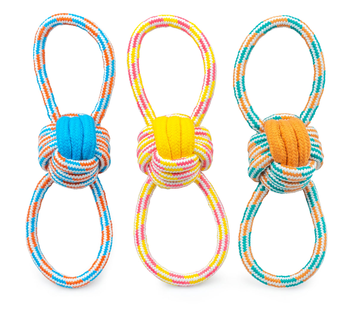 ThoozyPet Figure 8 Knot Ball Rope Dog Toy Yellow / Pink 11.5"