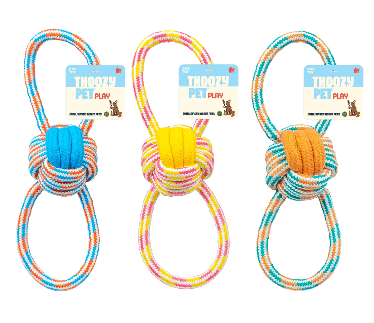 ThoozyPet Figure 8 Knot Ball Rope Dog Toy Orange / Teal 11.5"