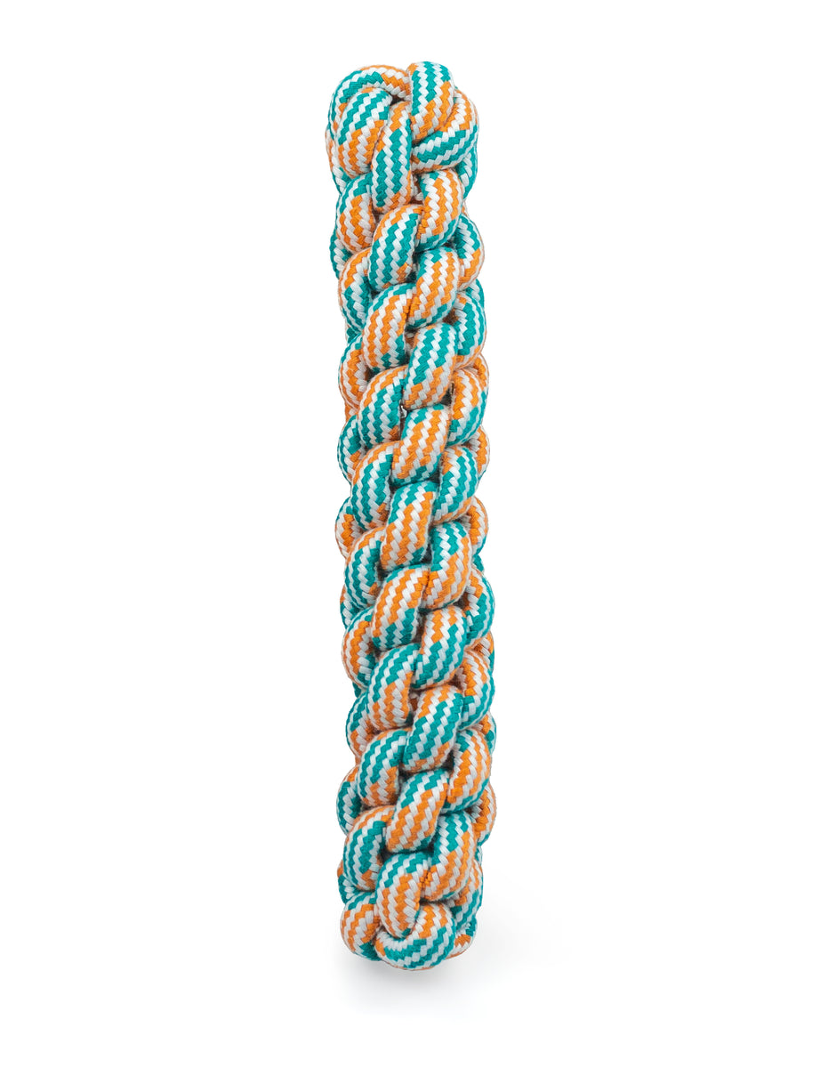 ThoozyPet Knotted Fetch Stick Rope Dog Toy Orange / Teal 12.5"