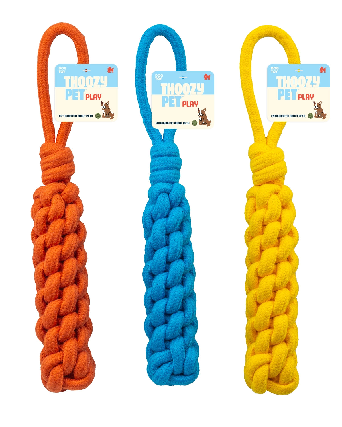 ThoozyPet Knotted Stick Rope Dog Toy with Handle Yellow 11"