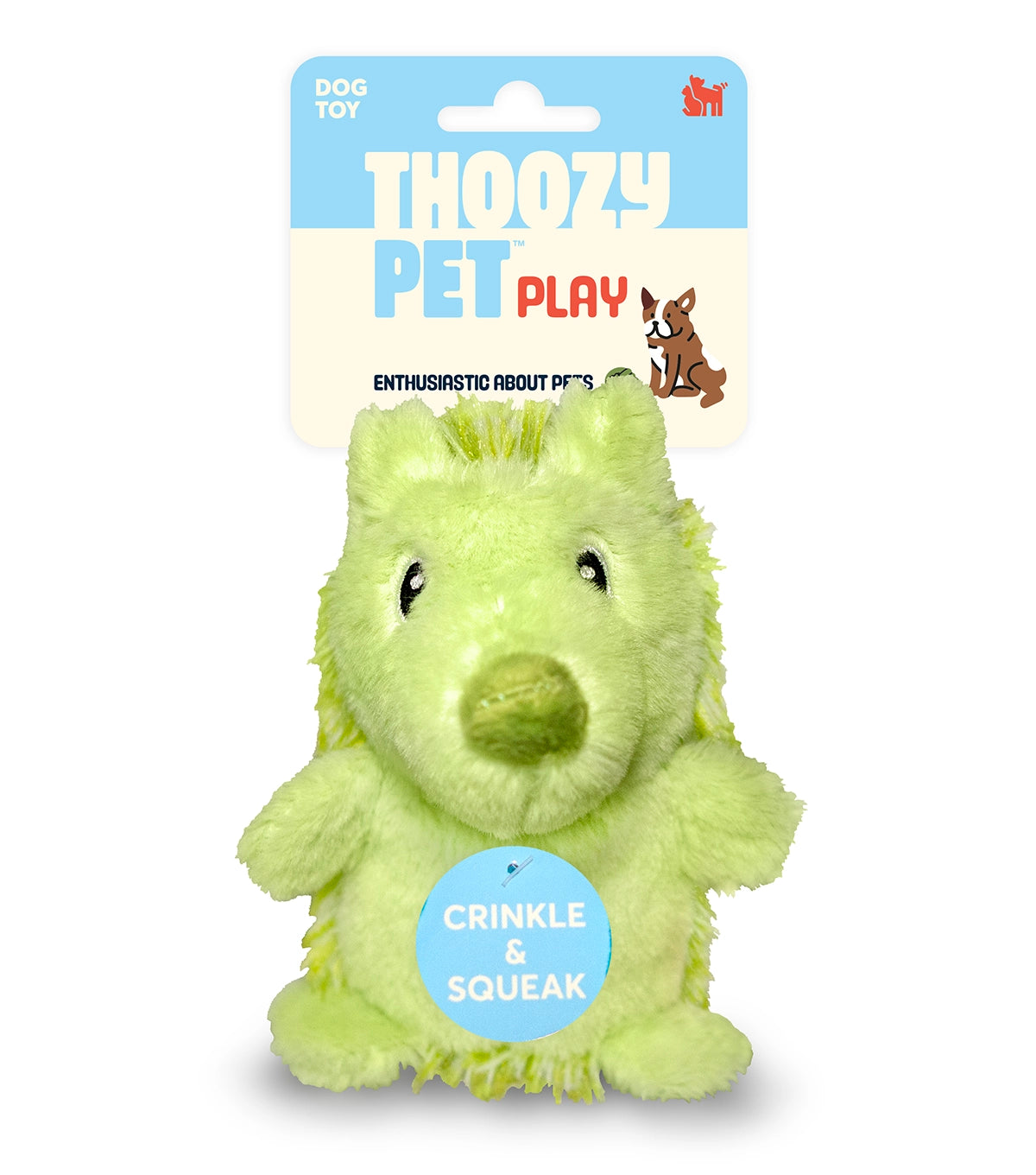 ThoozyPet Hedgehog Plush Dog Toy Green 5"