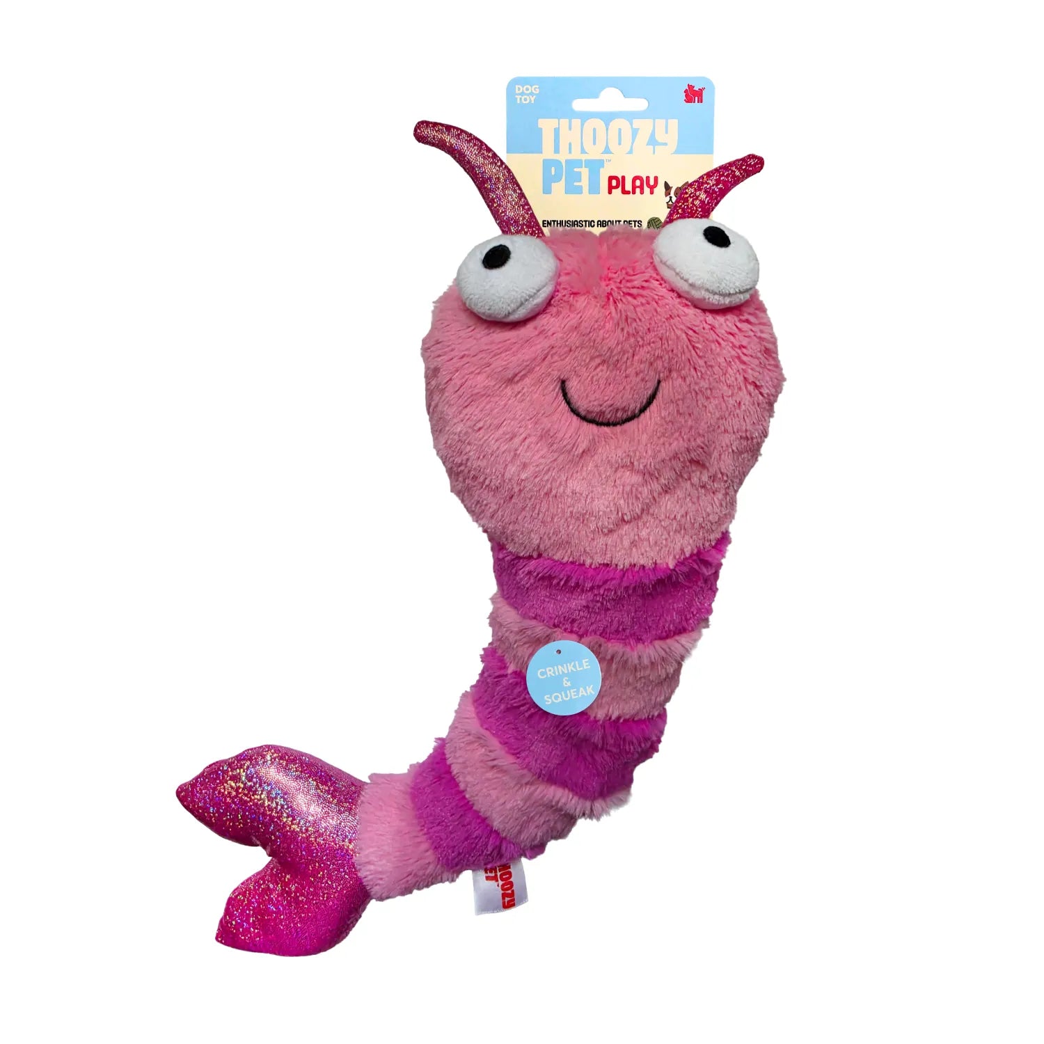 ThoozyPet Sea Life Shrimp Plush Dog Toy Pink 12"