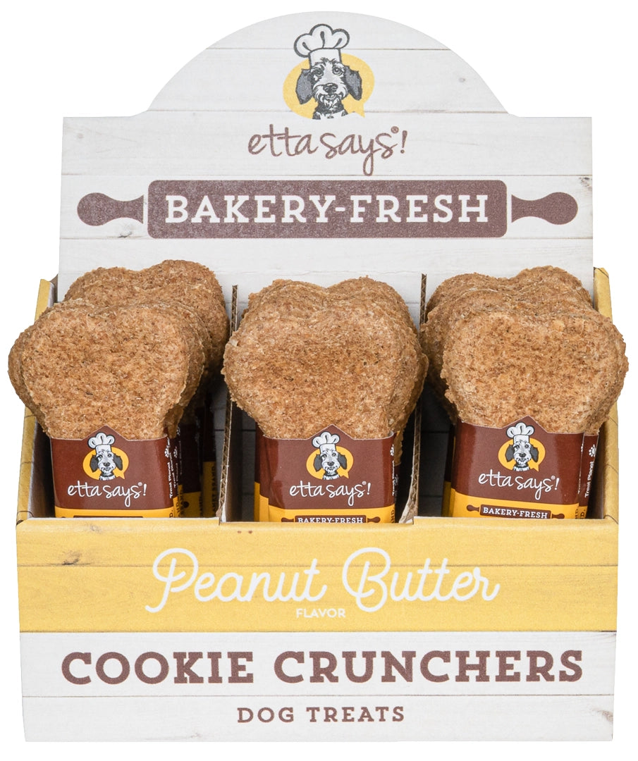 Etta Says! Cookie Crunchers Peanut Butter Dog Biscuit Dog Treat 1oz Display Box 24ct Individual UPC 853994001429