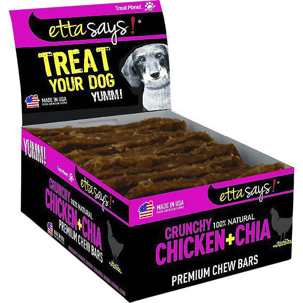 Etta Says! Premium Bars Chicken & Chia Dog Chew POS Display Box 12ct