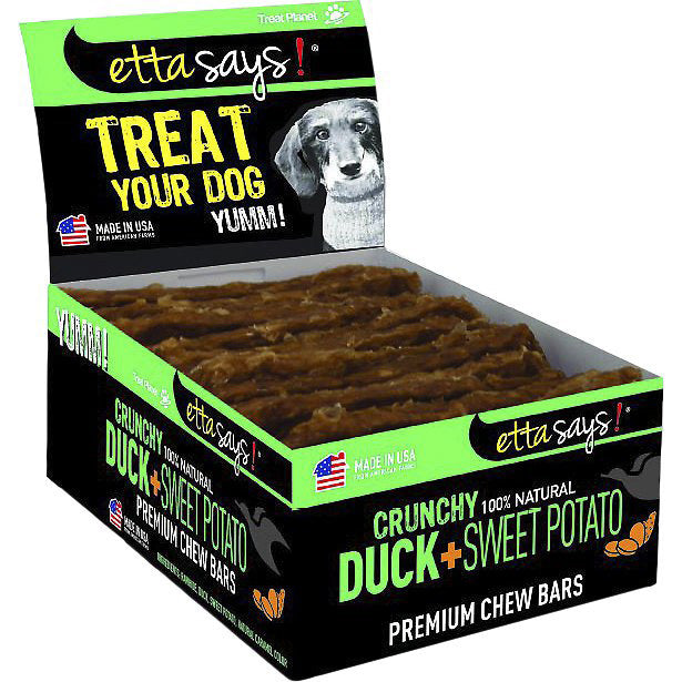 Etta Says! Premium Bars Duck & Sweet Potato Dog Chew POS Display Box 12ct