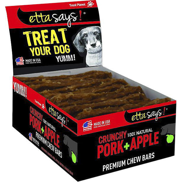 Etta Says! Premium Bars Pork & Apple Dog Chew POS Display Box 12ct