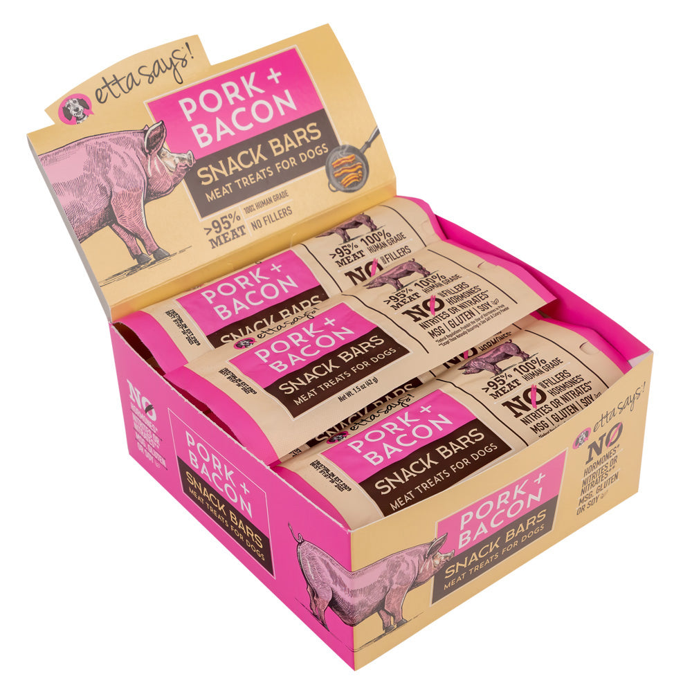 Etta Says! Meat Snack Bar Pork + Bacon Dog Chew 1.5oz (Case of 12)