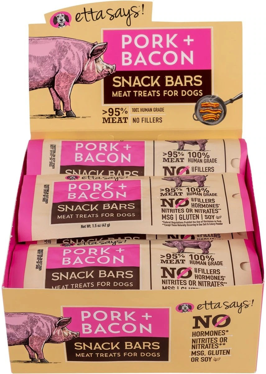 Etta Says! Meat Snack Bar Pork + Bacon Dog Chew 1.5oz (Case of 12)