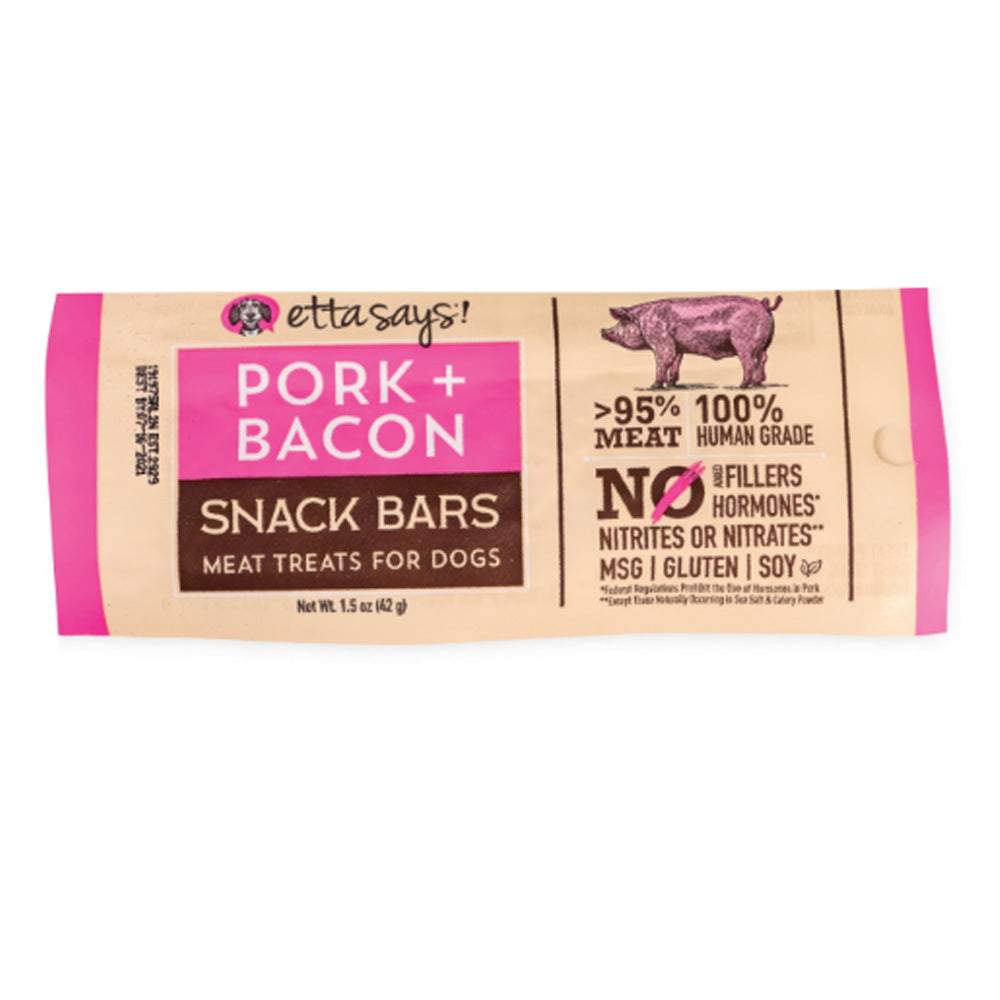 Etta Says! Meat Snack Bar Pork + Bacon Dog Chew 1.5oz (Case of 12)