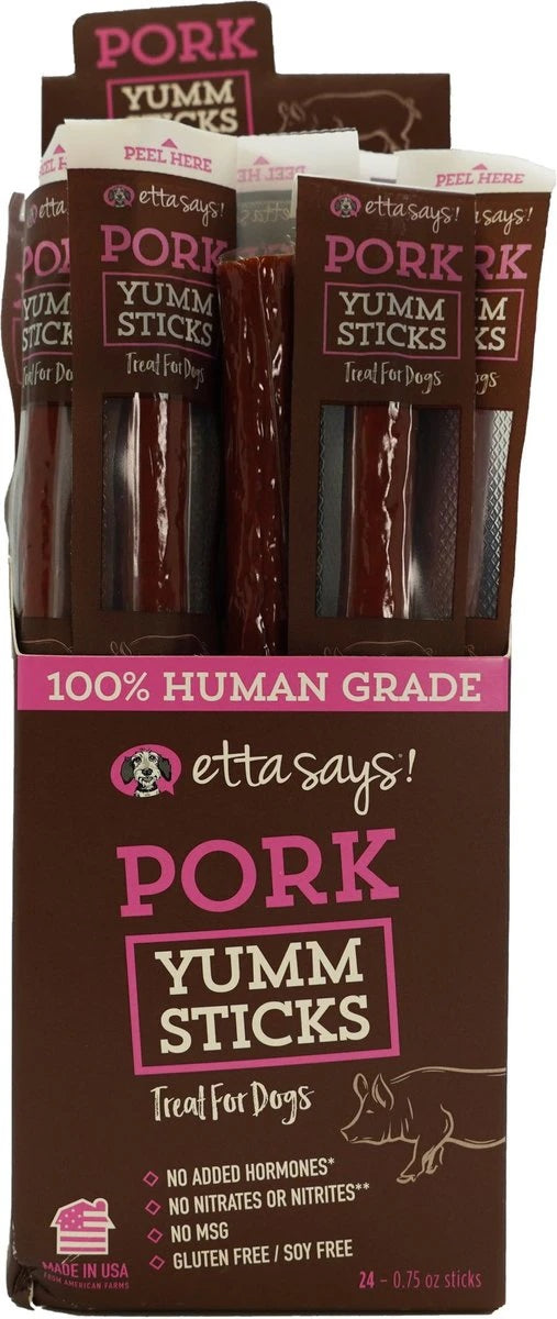 Etta Says! Pork Yumm Sticks Dog Chew Display Box 24ct