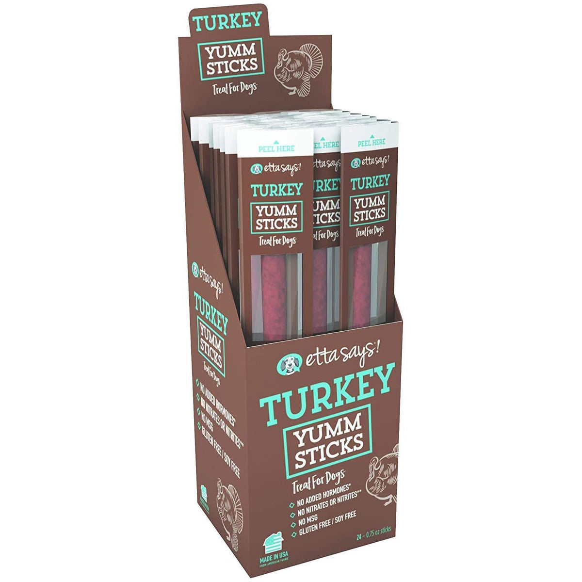 Etta Says! Turkey Yumm Sticks Dog Chew Display Box 24ct